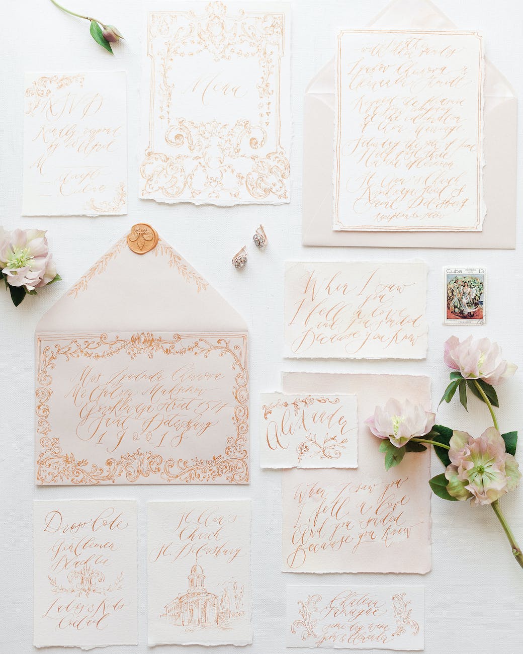 flowers handwritten letters and envelope