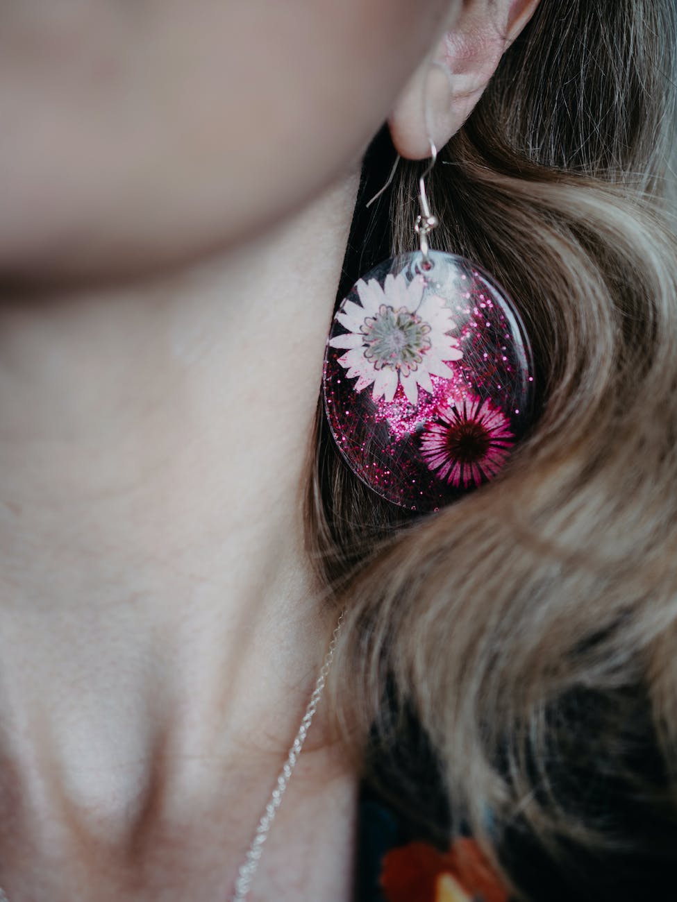 flowers encased in resin earring