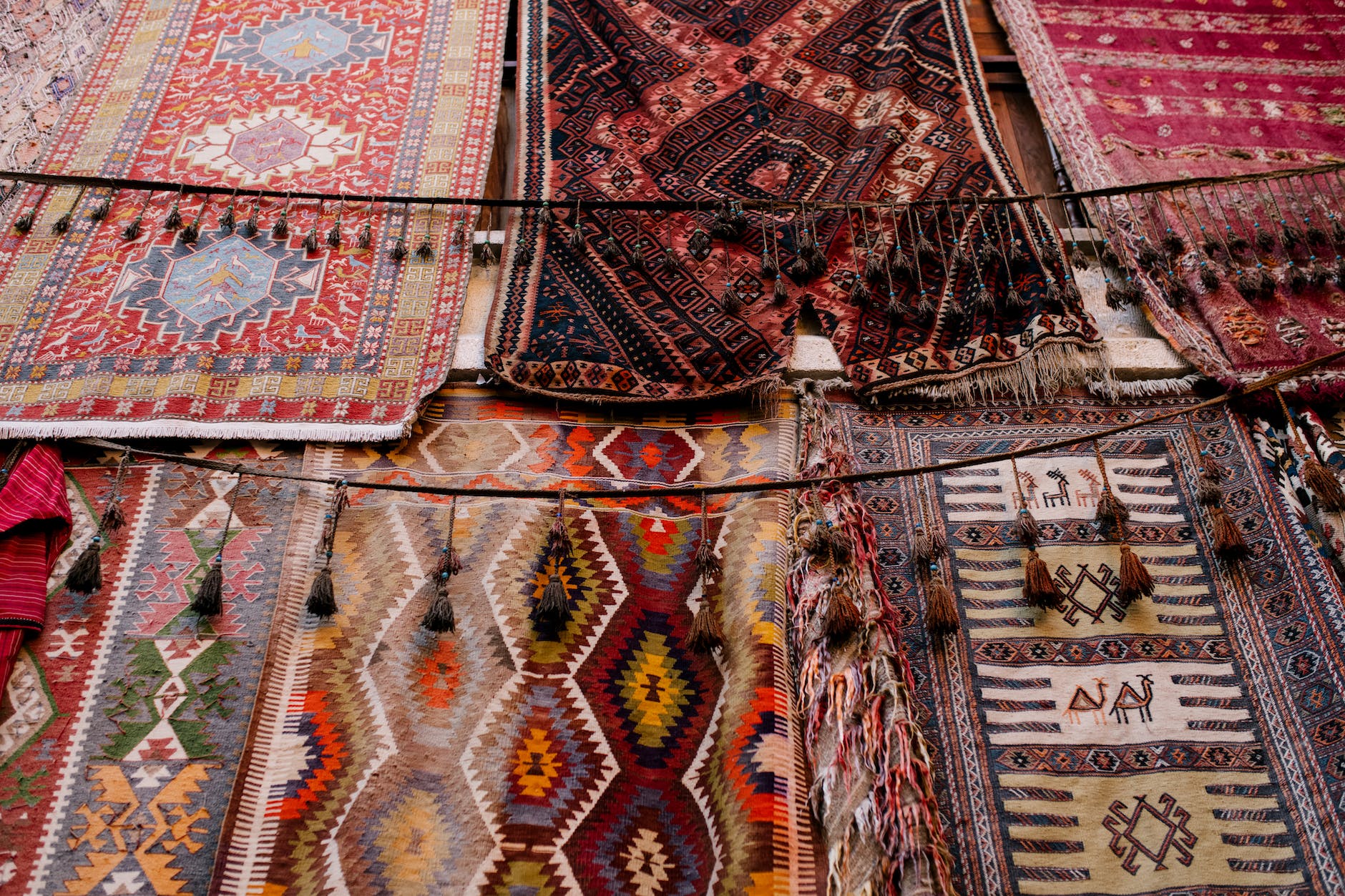 ornamental handmade rugs in open market