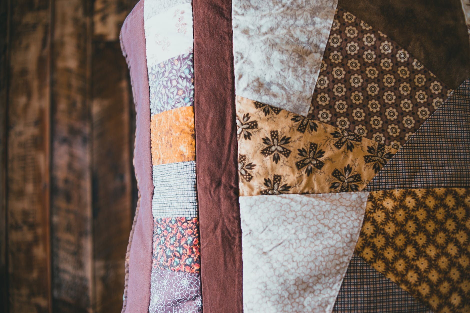 close up of a patterned patchwork quilt